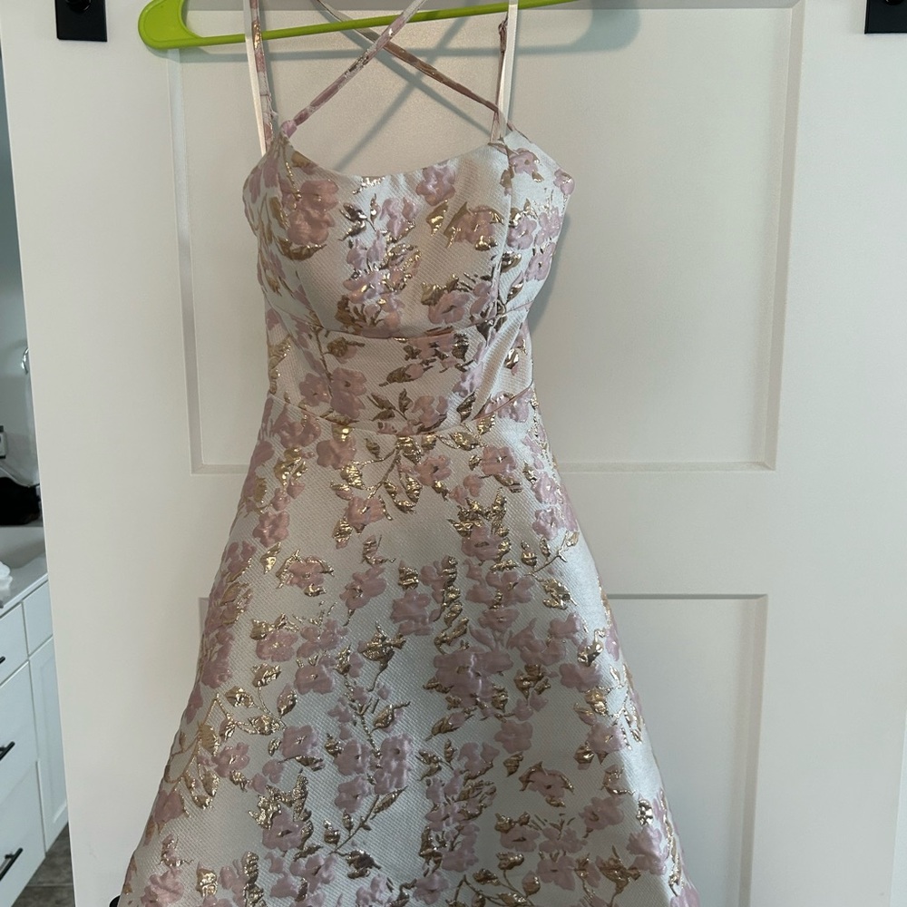 B Darlin Pink and Gold Floral Kids Dress